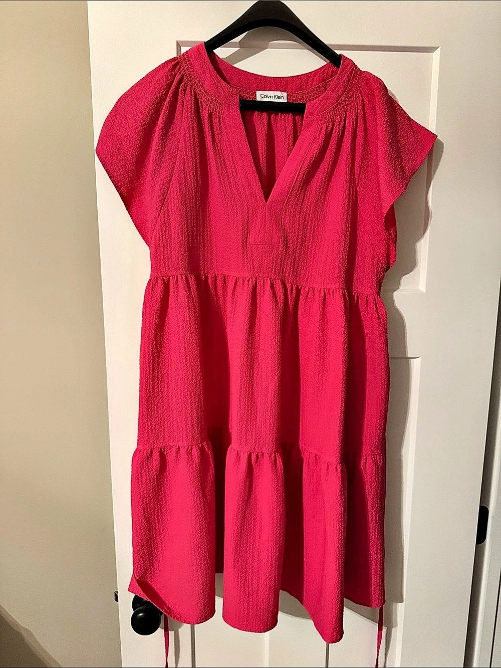 Calvin Klein Textured Tiered Midi Dress Pink Size 10